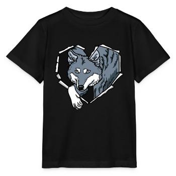 Crack Wolf Torn Hole Heart Wolf Face - Stanley/Stella MINI CREATOR Kids’ T-Shirt - black - Front - Mikhail (115cm)