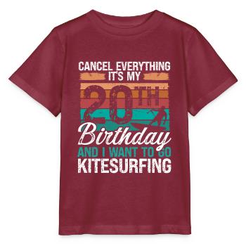 20 Birthday Kiteboarding Kitesurfer 20 Year Old - Stanley/Stella MINI CREATOR Kids’ T-Shirt - burgundy - Front - Kain (125cm)