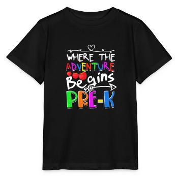 Where the adventure begins pre k - Kids Daycare - Stanley/Stella MINI CREATOR Kids’ T-Shirt - black - Front - Mikhail (115cm)