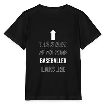 This Is What A Awesome Baseballer Looks Like - Stanley/Stella Kinder T-Shirt MINI CREATOR  - Schwarz - Vorne - Mikhail (115cm)