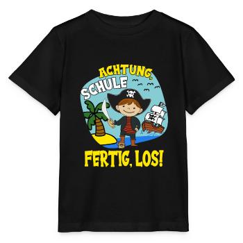Schulkind Schulanfang Pirat Einschulung Junge - Stanley/Stella Kinder T-Shirt MINI CREATOR  - Schwarz - Vorne - Mikhail (115cm)