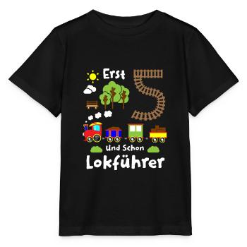 Junge Geburtstag 5 Jahre Zug Eisenbahn Geburtstag - Stanley/Stella Kinder T-Shirt MINI CREATOR  - Schwarz - Vorne - Mikhail (115cm)