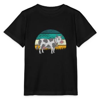 Kuh Kühe Rinder Kälber Kalb Bullen Retro Vintage - Stanley/Stella Kinder T-Shirt MINI CREATOR  - Schwarz - Vorne - Mikhail (115cm)