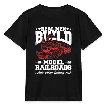 Real Men Build Model Railroads - Stanley/Stella MINI CREATOR Kids’ T-Shirt - black - Front - Mikhail (115cm)