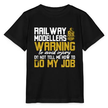 Railway Modellers Warning - Stanley/Stella MINI CREATOR Kids’ T-Shirt - black - Front - Mikhail (115cm)