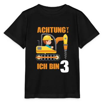 Achtung ich bin 3 Jahre 3. Geburtstag - Stanley/Stella Kinder T-Shirt MINI CREATOR  - Schwarz - Vorne - Mikhail (115cm)