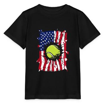 Tennis Torn USA Flag - Stanley/Stella MINI CREATOR Kids’ T-Shirt - black - Front - Mikhail (115cm)