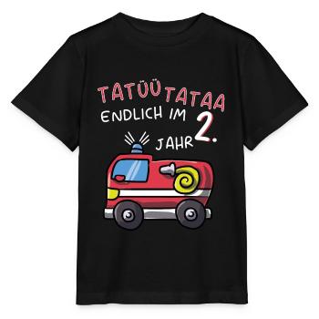 2. Kindergeburtstag Junge Feuerwehr Feuerwehrauto - Stanley/Stella Kinder T-Shirt MINI CREATOR  - Schwarz - Vorne - Mikhail (115cm)