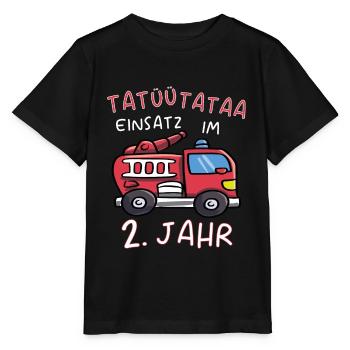 2. Kindergeburtstag Junge Feuerwehr Feuerwehrauto - Stanley/Stella Kinder T-Shirt MINI CREATOR  - Schwarz - Vorne - Mikhail (115cm)