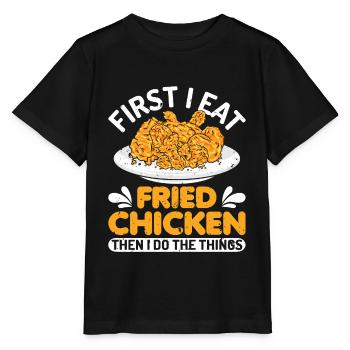 Brathähnchen Glück Fast Food Foodaholic Geschenke - Stanley/Stella Kinder T-Shirt MINI CREATOR  - Schwarz - Vorne - Mikhail (115cm)
