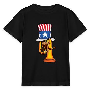 Tuba Music USA 4th Of July Amerika Big Band Tuba - Stanley/Stella MINI CREATOR Kids’ T-Shirt - black - Front - Mikhail (115cm)
