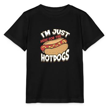 Ich bin nur hier für die Hotdogs - entzückender Hund - Stanley/Stella Kinder T-Shirt MINI CREATOR  - Schwarz - Vorne - Mikhail (115cm)