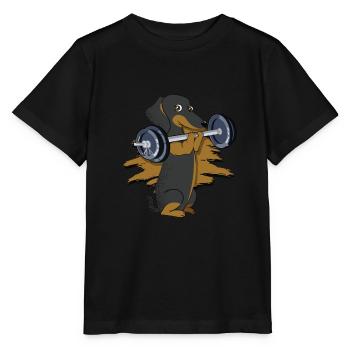 Dachshund Dog Weightlifting - pet dog - Stanley/Stella MINI CREATOR Kids’ T-Shirt - black - Front - Mikhail (115cm)