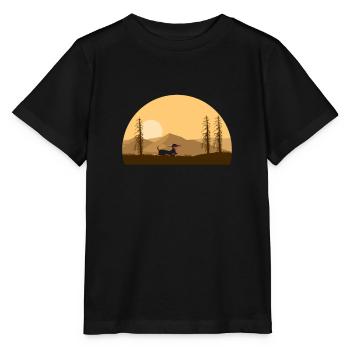 Dachshund running with sunset and nature - Stanley/Stella MINI CREATOR Kids’ T-Shirt - black - Front - Mikhail (115cm)