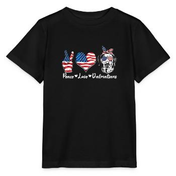Peace Love Dalmatian - pet lover - Stanley/Stella MINI CREATOR Kids’ T-Shirt - black - Front - Mikhail (115cm)