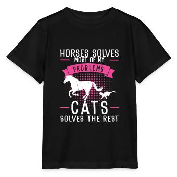 Horses Solves Most Of My Problems Cats Solves The - Stanley/Stella MINI CREATOR Kids’ T-Shirt - black - Front - Mikhail (115cm)