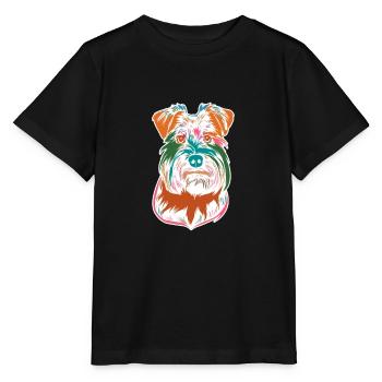 Zwergschnauzer Buntes Portrait - Miniatur - Stanley/Stella Kinder T-Shirt MINI CREATOR  - Schwarz - Vorne - Mikhail (115cm)