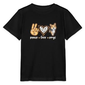 Peace Love Corgi - corgi gallois - T-shirt bio MINI CREATOR Stanley/Stella Enfant - noir - Devant - Mikhail (115cm)