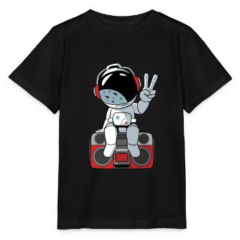 Un astronaute assis sur un magnétophone à cassette - T-shirt bio MINI CREATOR Stanley/Stella Enfant - noir - Devant - Mikhail (115cm)