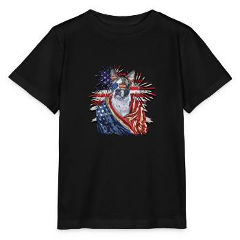 Boston terrier représentant les couleurs du drapeau des États-Unis avec - T-shirt bio MINI CREATOR Stanley/Stella Enfant - noir - Devant - Mikhail (115cm)
