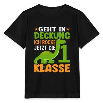 1.Klasse Einschulung Schulkind Dino - Stanley/Stella Kinder T-Shirt MINI CREATOR  - Schwarz - Vorne - Mikhail (115cm)
