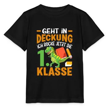 1. Klasse Einschulung Schulanfang Dino - Stanley/Stella Kinder T-Shirt MINI CREATOR  - Schwarz - Vorne - Mikhail (115cm)