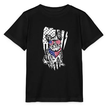 Yorkshire terrier dog wearing american flag - Stanley/Stella MINI CREATOR Kids’ T-Shirt - black - Front - Mikhail (115cm)