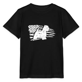 Silhoutte von West Highland Terrier mit amerikanischem - Stanley/Stella Kinder T-Shirt MINI CREATOR  - Schwarz - Vorne - Mikhail (115cm)
