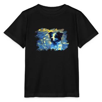 Border Collie in einem sternenklaren Nachtporträt - - Stanley/Stella Kinder T-Shirt MINI CREATOR  - Schwarz - Vorne - Mikhail (115cm)