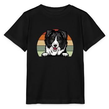 Border collie avec fond de couleur rétro - - T-shirt bio MINI CREATOR Stanley/Stella Enfant - noir - Devant - Mikhail (115cm)