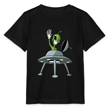 Alien looks out UFO - Stanley/Stella MINI CREATOR Kids’ T-Shirt - black - Front - Mikhail (115cm)