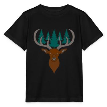 Bois de cerf rouge avec des bois de cerf - T-shirt bio MINI CREATOR Stanley/Stella Enfant - noir - Devant - Mikhail (115cm)