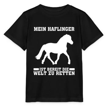 Haflinger Reiten - Stanley/Stella Kinder T-Shirt MINI CREATOR  - Schwarz - Vorne - Mikhail (115cm)