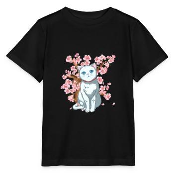 Fleur de cerisier japonais Samouraï Fleur de chat japonais - T-shirt bio MINI CREATOR Stanley/Stella Enfant - noir - Devant - Mikhail (115cm)