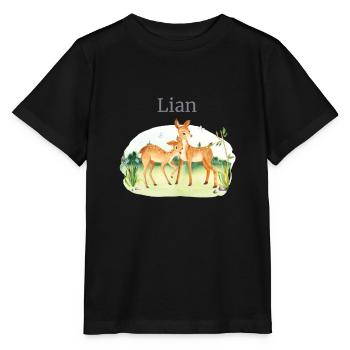 Forest Animal Deer Flowers Name Lian - Stanley/Stella MINI CREATOR Kids’ T-Shirt - black - Front - Mikhail (115cm)