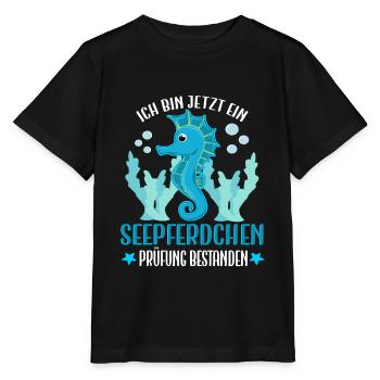 Seepferdchen Prüfung bestanden Jungen Geschenkidee - Stanley/Stella Kinder T-Shirt MINI CREATOR  - Schwarz - Vorne - Mikhail (115cm)