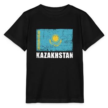 Kasachstan Flagge Grunge Kasachstan Fahne - Stanley/Stella Kinder T-Shirt MINI CREATOR  - Schwarz - Vorne - Mikhail (115cm)