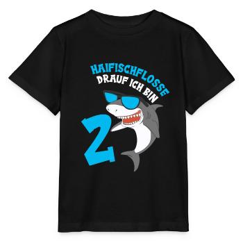 Shark Birthday Motif 2 Years Boy Gift - Stanley/Stella MINI CREATOR Kids’ T-Shirt - black - Front - Mikhail (115cm)