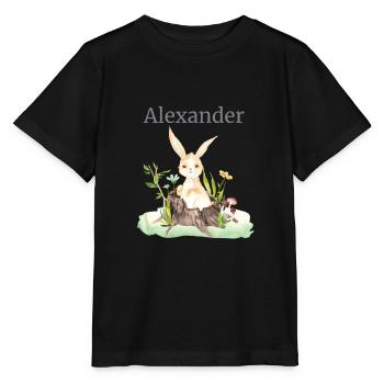 Waldtier Reh Hase Igel Blumen Name Alexander - Stanley/Stella Kinder T-Shirt MINI CREATOR  - Schwarz - Vorne - Mikhail (115cm)
