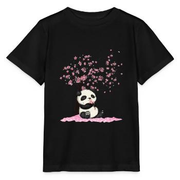 Japanische Kirschblüte Panda Pandabär Japan Blüte - Stanley/Stella Kinder T-Shirt MINI CREATOR  - Schwarz - Vorne - Mikhail (115cm)