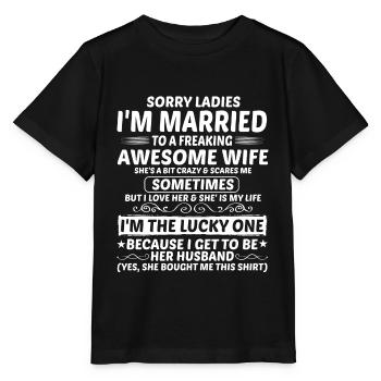 Entschuldigung, Meine Damen, Ich Bin Verheiratet, - Stanley/Stella Kinder T-Shirt MINI CREATOR  - Schwarz - Vorne - Mikhail (115cm)