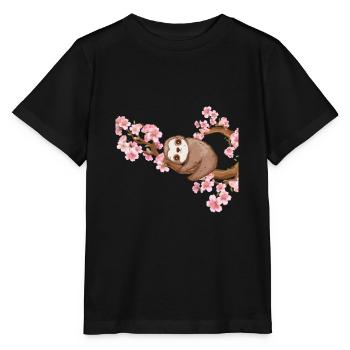 Faultier Kirschblüte Japan Liebhaber Kirschbaum - Stanley/Stella Kinder T-Shirt MINI CREATOR  - Schwarz - Vorne - Mikhail (115cm)