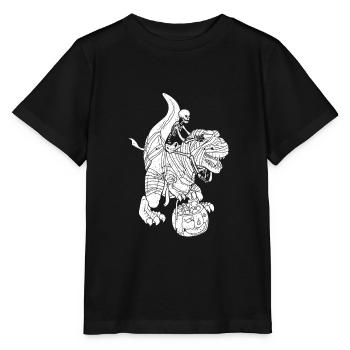 Skeleton Riding Dinosaur T Rex Halloween Rider - Stanley/Stella MINI CREATOR Kids’ T-Shirt - black - Front - Mikhail (115cm)