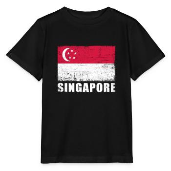Singapur Flagge Grunge Singapur Fahne - Stanley/Stella Kinder T-Shirt MINI CREATOR  - Schwarz - Vorne - Mikhail (115cm)