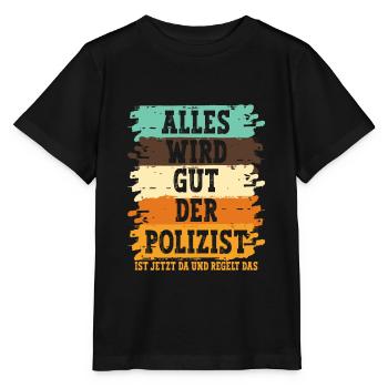 Polizist Polizei - Stanley/Stella Kinder T-Shirt MINI CREATOR  - Schwarz - Vorne - Mikhail (115cm)