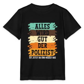 Polizist Polizei - Stanley/Stella Kinder T-Shirt MINI CREATOR  - Schwarz - Vorne - Mikhail (115cm)