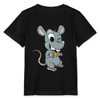Drôle de souris avec un morceau de fromage - T-shirt bio MINI CREATOR Stanley/Stella Enfant - noir - Devant - Mikhail (115cm)