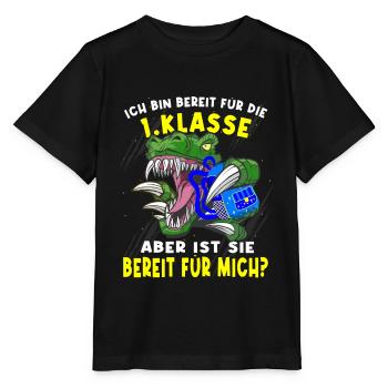 Einschulung Schulkind 2022 Dinosaurier - Stanley/Stella Kinder T-Shirt MINI CREATOR  - Schwarz - Vorne - Mikhail (115cm)