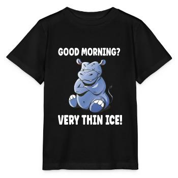 Bonjour? Très mince glace matin moufle hippopotame - T-shirt bio MINI CREATOR Stanley/Stella Enfant - noir - Devant - Mikhail (115cm)