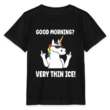 Bonjour? Très fine glace matinale grouch licorne - T-shirt bio MINI CREATOR Stanley/Stella Enfant - noir - Devant - Mikhail (115cm)